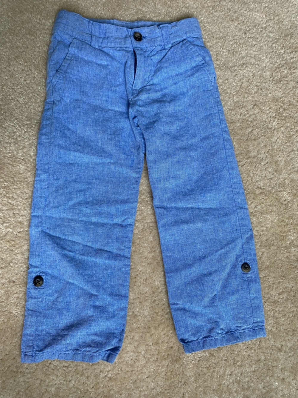 Janie and Jack Light Blue Chambray Cotton Linen Pants Button Hem